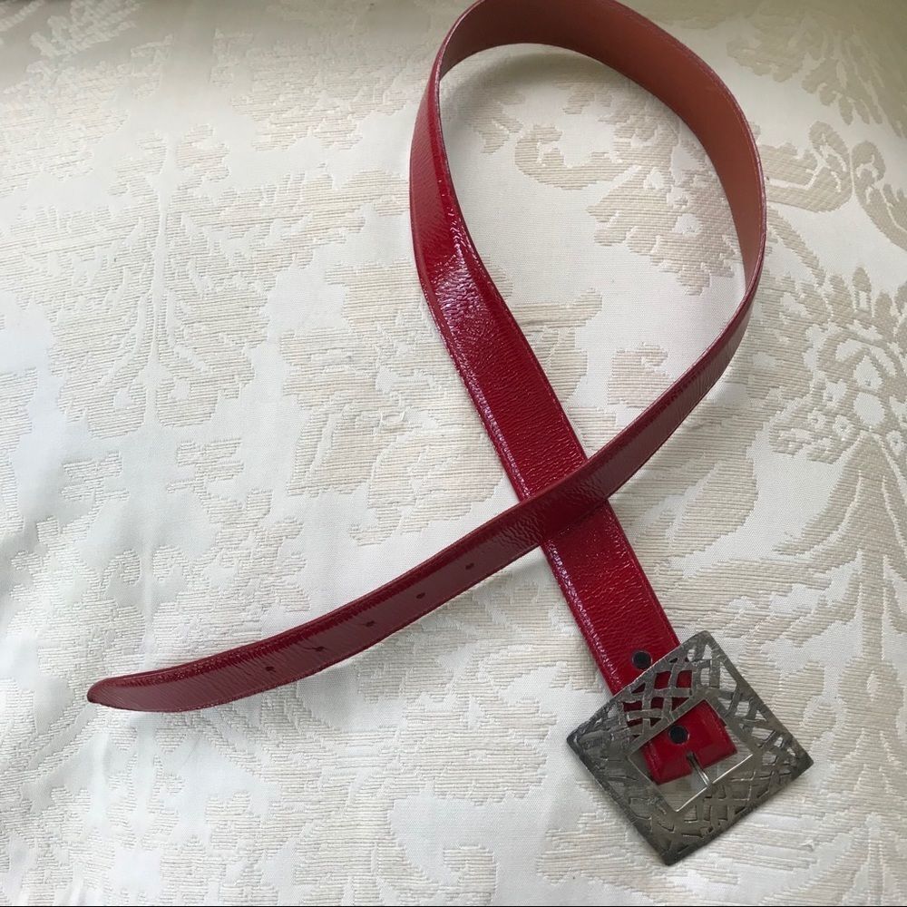 Pat Areias Red Calfskin Statement Belt SZ 34